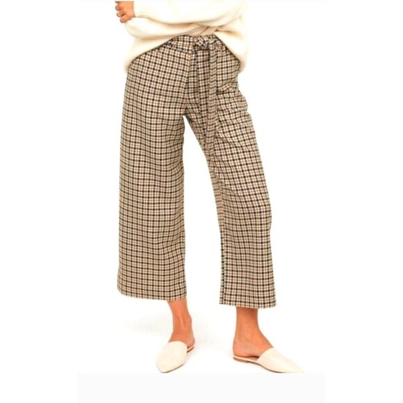 H&M Houndstooth Wide Leg Paperbag Pants Womens Size 10 Belted Crop Trendy - Picture 1 of 12
